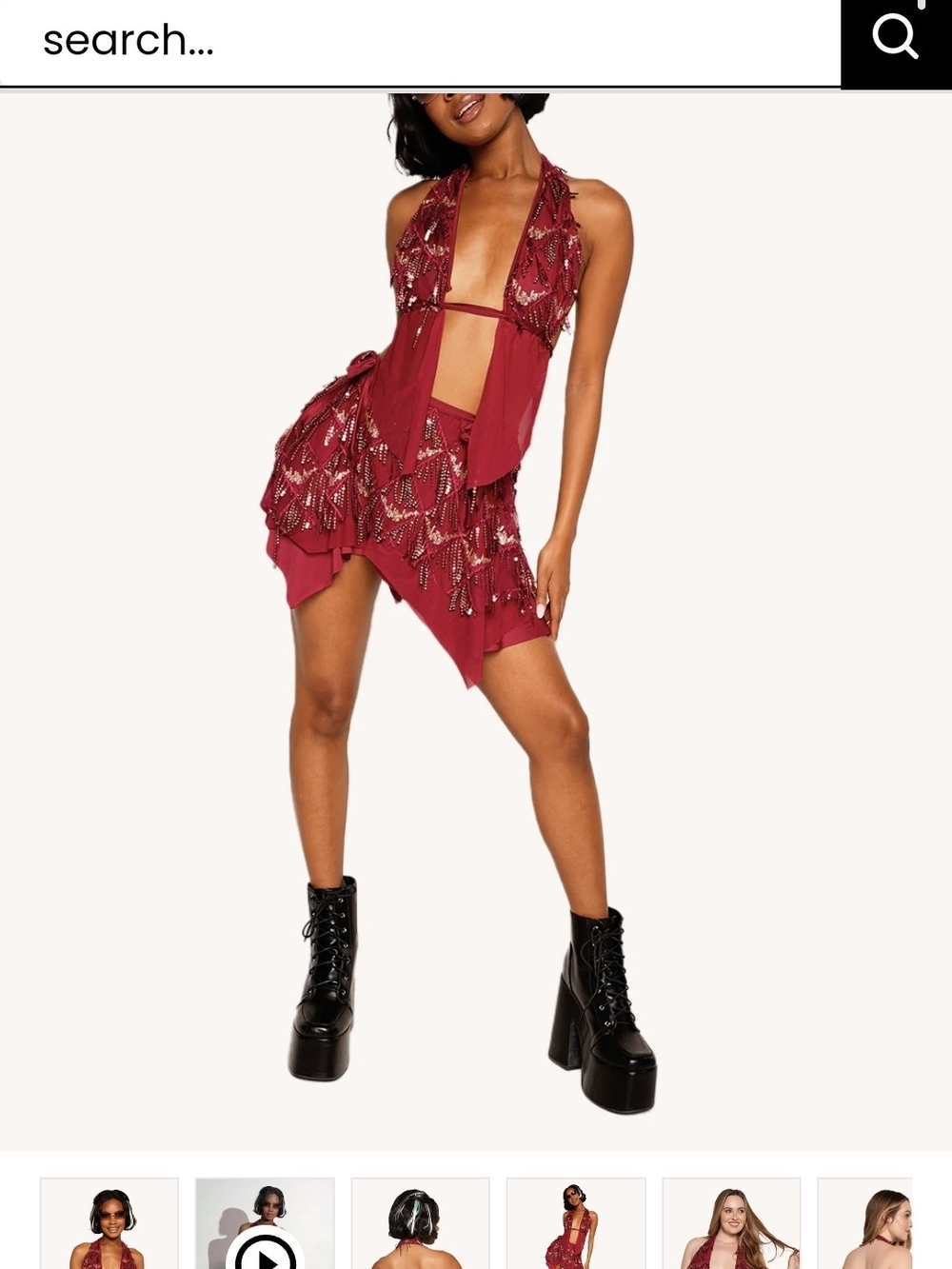 iHeartRaves Red Beaded Asymmetric Mini Skirt